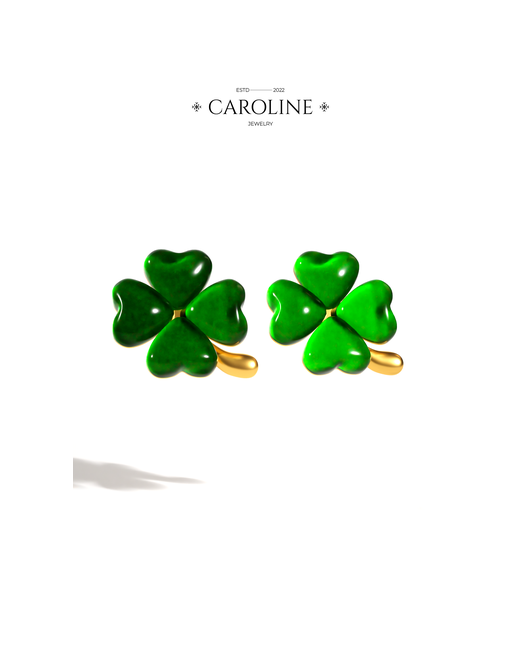 Caroline Jewelry Серьги пусеты опал синтетический акрил зеленый золотой