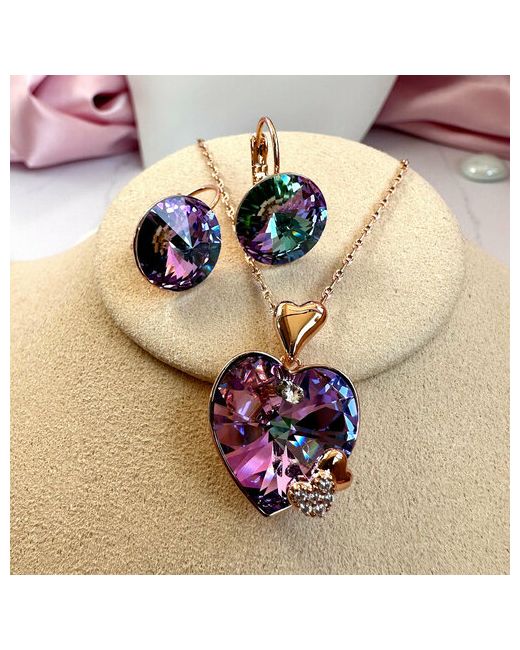 Xuping Jewelry Комплект бижутерии украшений Сердце для любимой серьги и колье с кристаллами Сваровски фиолетовый хамелеон кристаллы Swarovski