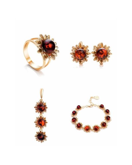 AmberHandMade Комплект бижутерии браслет подвеска кольцо серьги янтарь