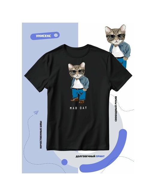 Smail-p Футболка кот в штанах и рубашке mad cat-безумный размер