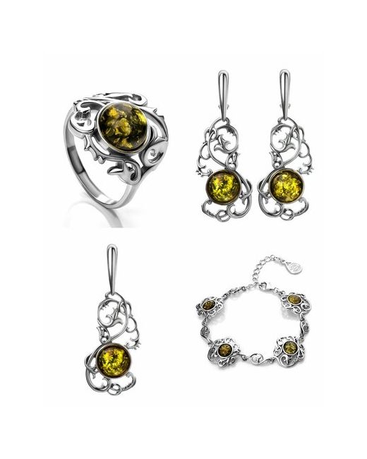 AmberHandMade Комплект бижутерии подвеска браслет серьги кольцо янтарь