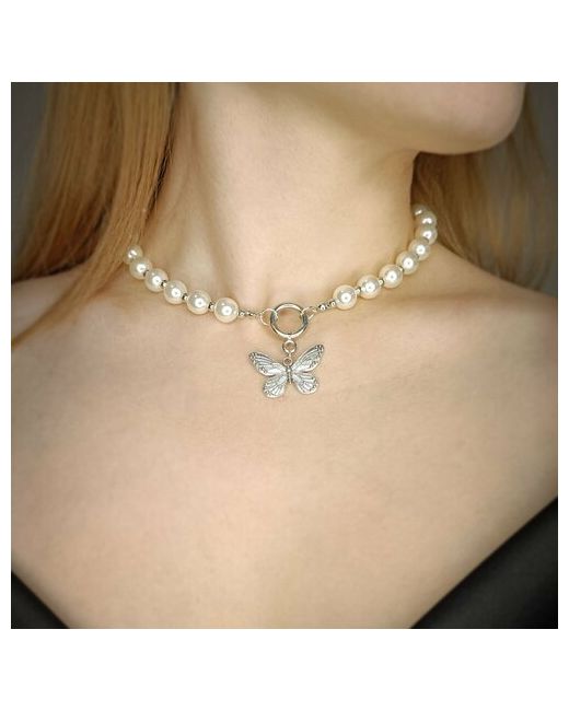 Jewellery by Valentina Korsheva Чокер на шею С бабочкой и жемчугом искусственный камень жемчуг имитация длина 47 см. серый серебряный