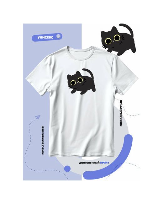 Smail-p Футболка черный котик с большими глазами в игривой позе размер 3XS