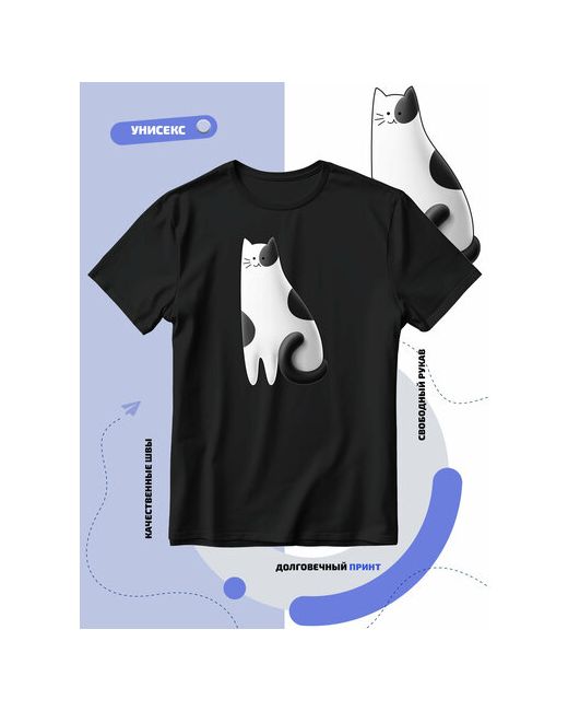 Smail-p Футболка белый кот с черными пятнами смирно сидит размер