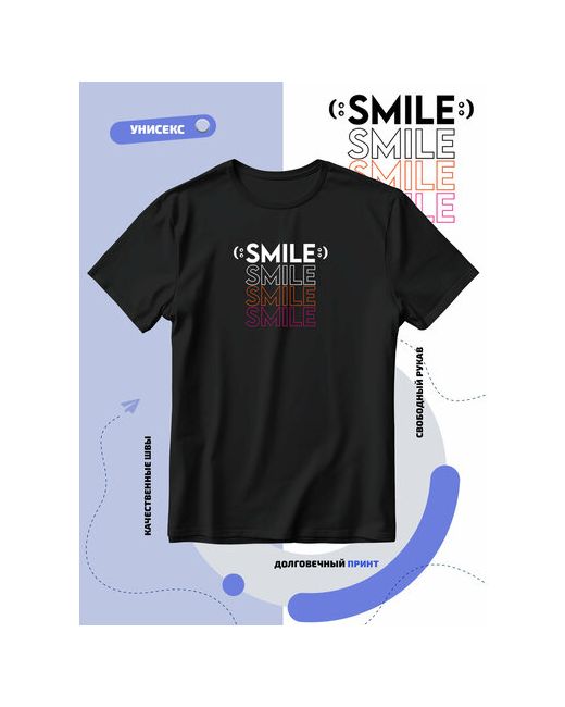 Smail-p Футболка смайлик с повторяющейся надписью smile-улыбайся размер