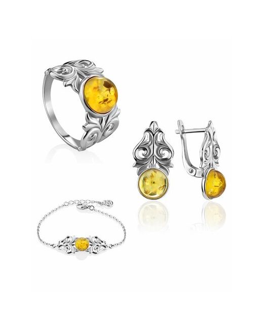 AmberHandMade Комплект бижутерии кольцо серьги браслет янтарь