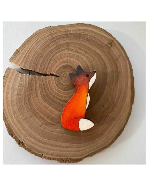 Создашева Анна Брошь авторская деревянная лиса Значок ручной работы лисичка оранжевый