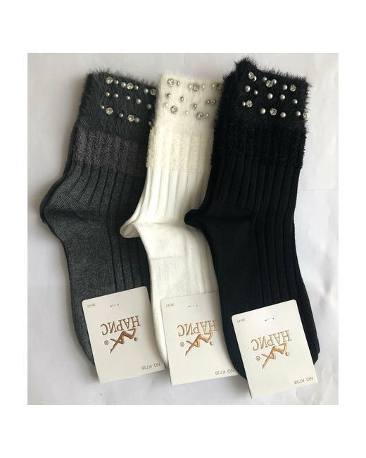 Нарис Носки носки для девочек со стразами теплые 3 пары размер 36-39 белый
