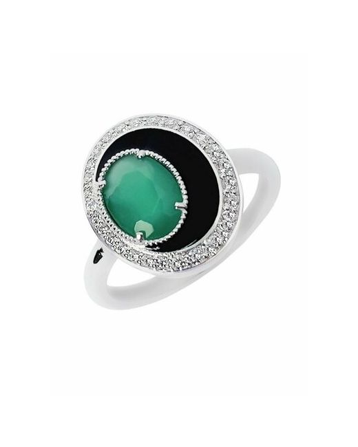 KAPLI jewelry Кольцо серебро 925 проба родирование фианит размер 16 зеленый