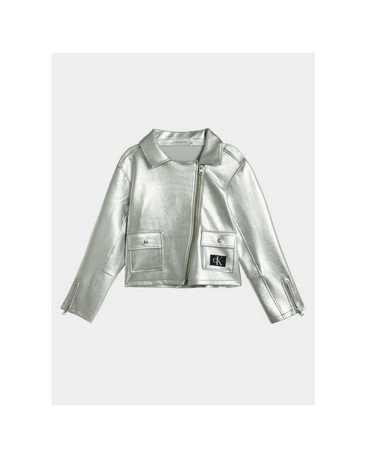 Calvin Klein Jeans Кожаная куртка размер 10Y METY серебряный