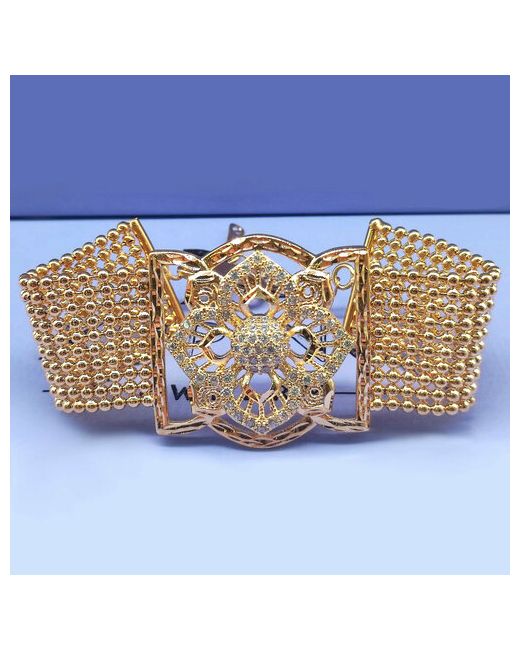 Xuping Jewelry Браслет Широкий браслет на руку с узорным цветком циркон 1 шт. золотистый