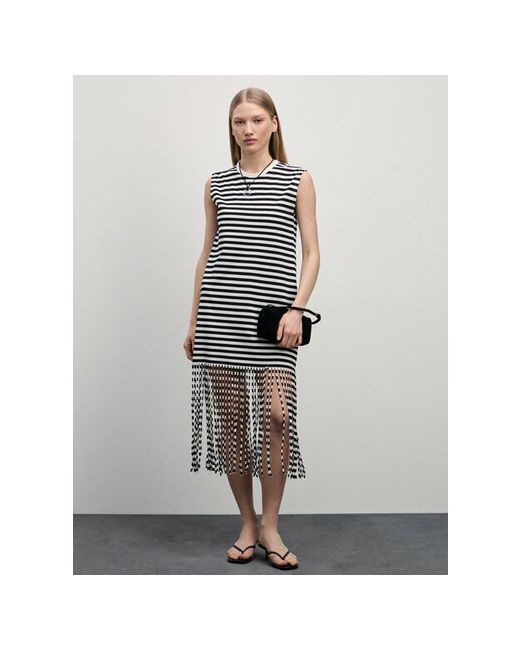 Zarina Платье размер RU 48/170 черный графика мелкая