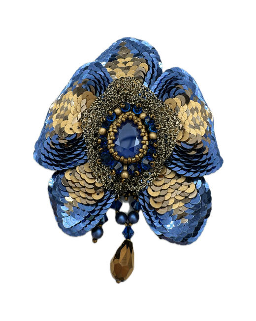 Королевство Птички & Бабочки Брошь жемчуг имитация бисер Swarovski Zirconia синий