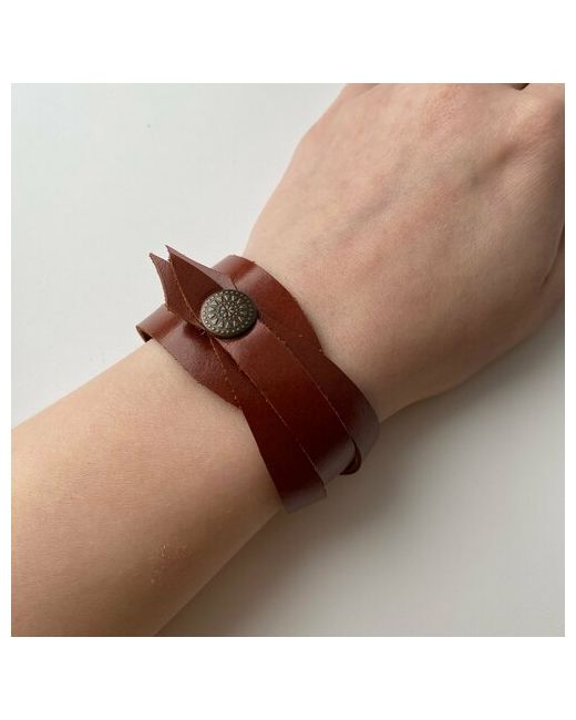 Создашева Анна Браслет Авторский коричневый плетеный браслет из натуральной кожи Кожаный винтажный с заклепками 1 шт. размер 24 см