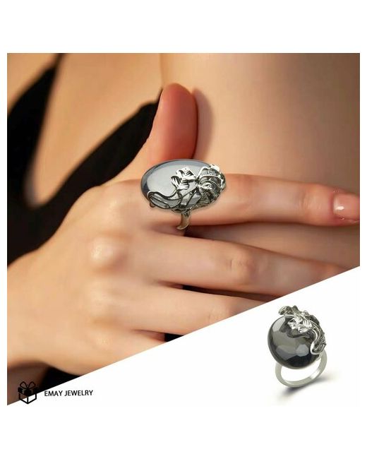 Emay Кольцо шпинель синтетическая искусственный камень размер 19 серебряный серый