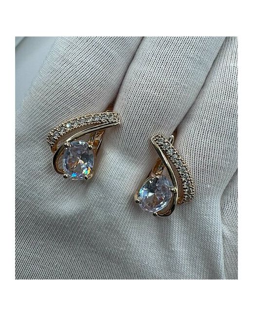 Fashion Jewelry Серьги фианит размер/диаметр 20 мм бесцветный золотой