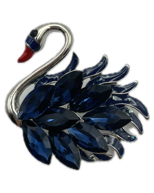Swan Брошь стразы серебряный синий