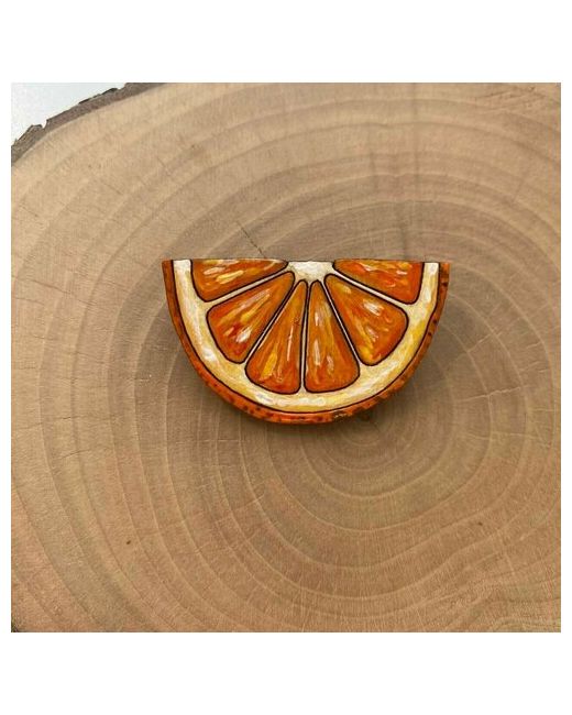 Создашева Анна Брошь Деревянная авторская брошь Апельсин Оранжевая ручной работы мандарин