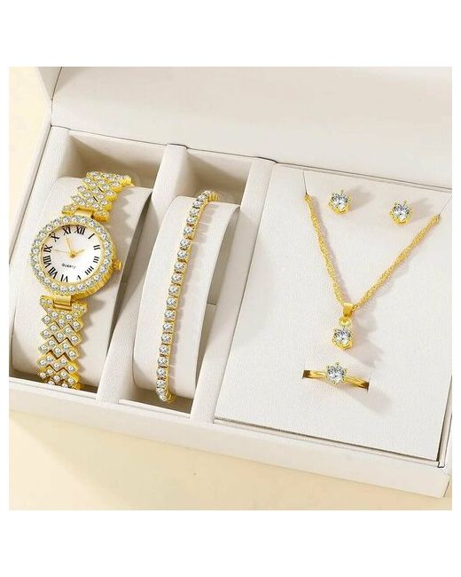 Time Lider Комплект бижутерии женских украшений часы браслет кольцо серьги кулон с цепочкой кристаллами