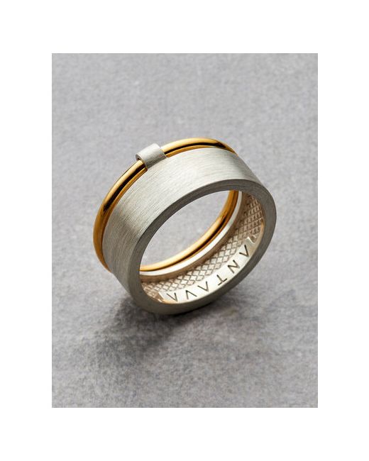 Antava Кольцо обручальное Двойное широкое серебряное кольцо с позолотой серебро 925 проба золочение размер 21.5 золотой серебряный