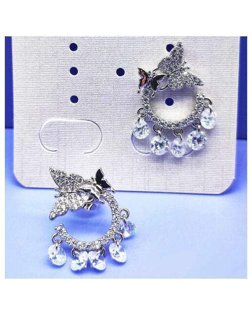 Xuping Jewelry Серьги с подвесками полукруглые бабочками и подвесками-фианитами фианит серебряный