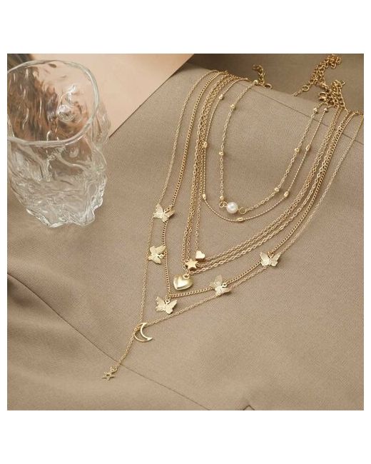 Счастливое местечко Колье ожерелья золотые модные комплект ожерельевзвездалунасердце