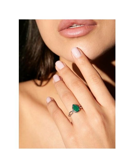 SKAZKA Natali Romanovoi Перстень зеленое с большим камнем серебро 925 проба родирование агат размер 19.5 зеленый