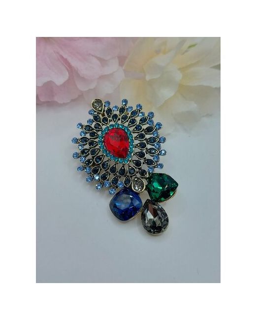 Fashion Jewelry Брошь бижутерия искусственный камень красный синий