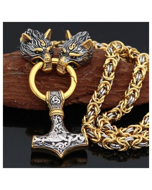 Onix_jewellery Славянский оберег комплект украшений Цепочка на шею толстая с волком длина 55 см