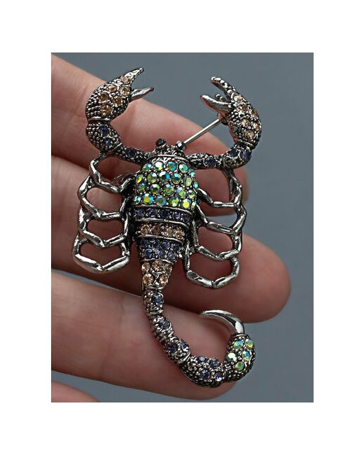 Petro-Jewelry Брошь кулон Скорпион в подарочной коробочке. украшение с черными стразами. Булавка защитой от расстёгивания стразы мультиколор