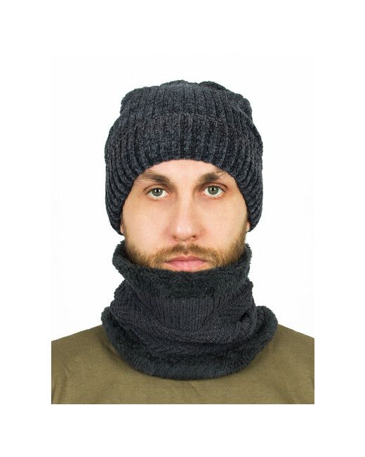 Kamukamu Комплект бини зимний с искусственным мехом шапка шарф размер OneSize