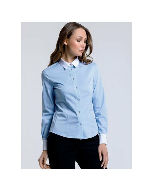 Shemart Блуза рубашка на пуговицах длинный рукав офисная приталенная размер 42