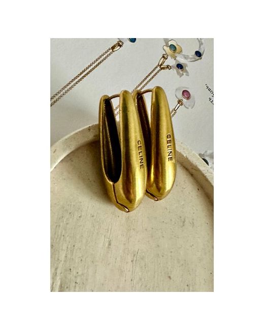 Прочие производители Серьги двусторонние оригинальные в винтажном стиле под бронзу CELINE размер/диаметр 30 мм золотой