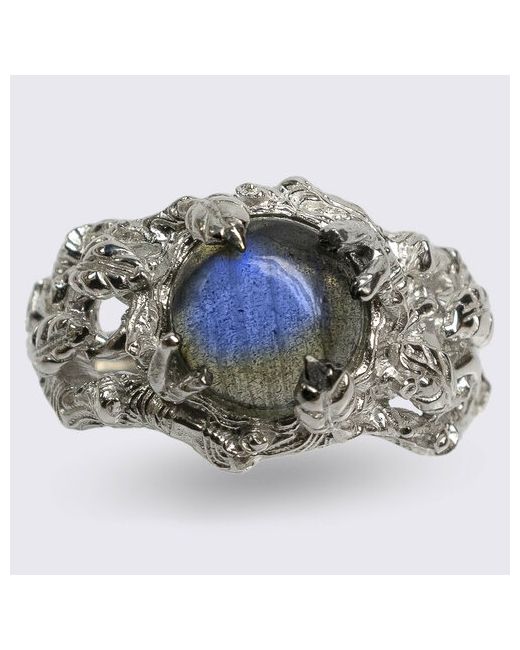 8jewel Перстень кольцо веточка с листиками синим лабрадоритом широкое серебро 925 проба родирование лабрадорит размер 18 ширина 10 мм синий