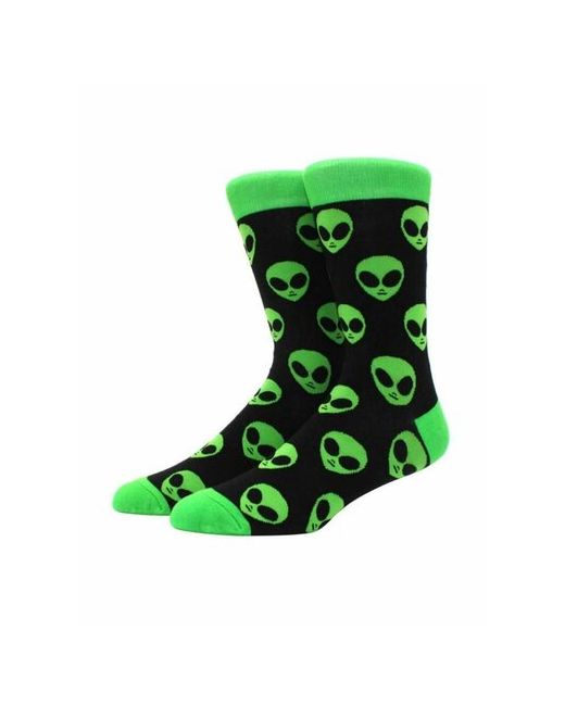 2Ak Носки Дизайнерские носки высокие с принтом Инопланетяне размер черный зеленый