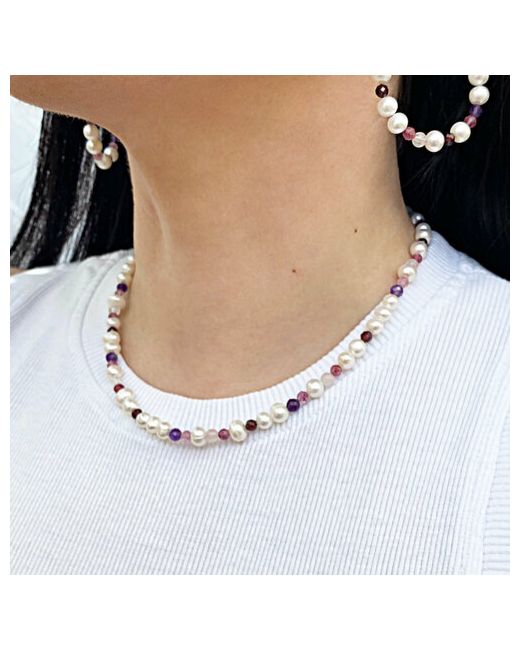 Jewelry a vento Чокер Микс из натуральных камней и жемчуга. жемчуг барочный гранат пресноводный культивированный аметист кварц длина 40 см розовый фиолетовый