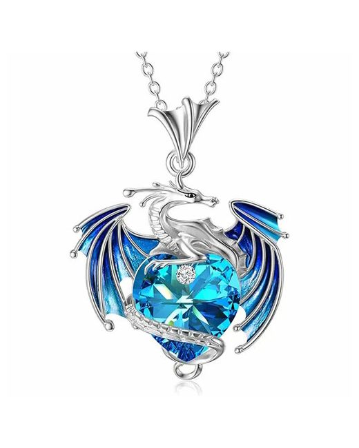 Time Lider Колье ожерелье с кулоном в виде дракона Сердце голубое