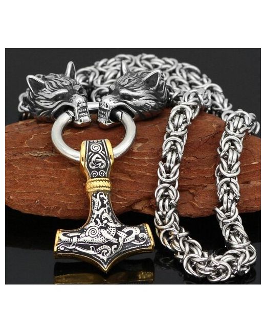 Onix_jewellery Славянский оберег комплект украшений Цепочка на шею толстая с волком длина 55 см
