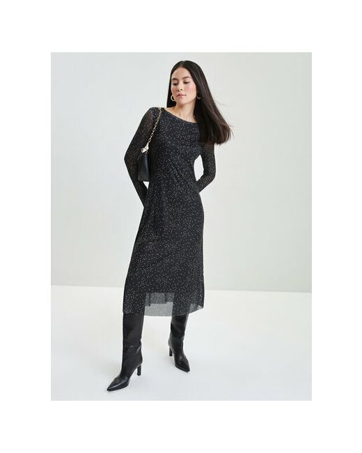 Zarina Платье размер RU 42/170 черный графика мелкая