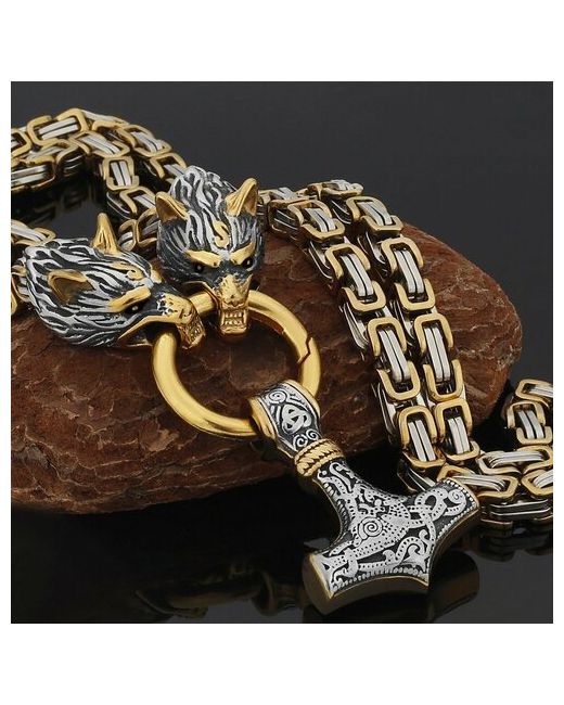 Onix_jewellery Славянский оберег комплект украшений Цепочка на шею толстая с волком длина 60 см