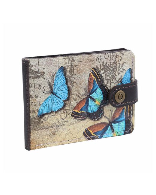 Eshemoda Портмоне Slim с принтом Голубые бабочки из натуральной кожи коричневого цвета 006308136 фактура зернистая матовая голубой