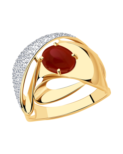 Diamant online Кольцо золото 585 проба фианит коралл размер 18 красный