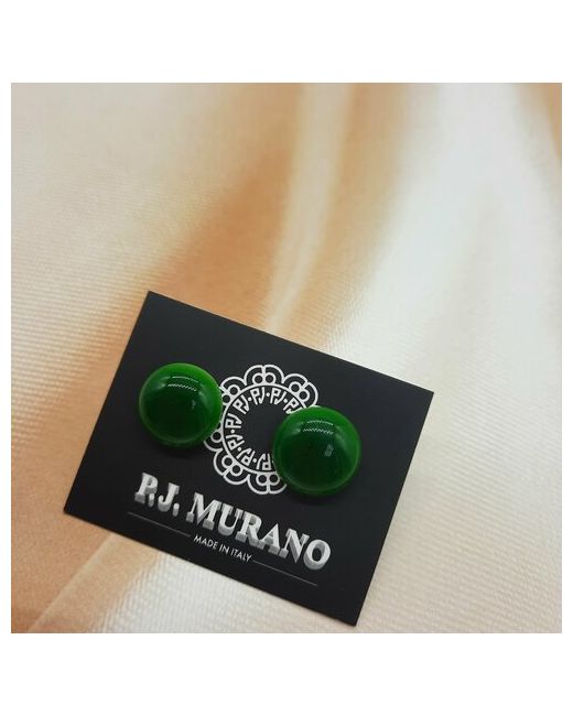 PJ Murano Серьги пусеты муранское стекло зеленый