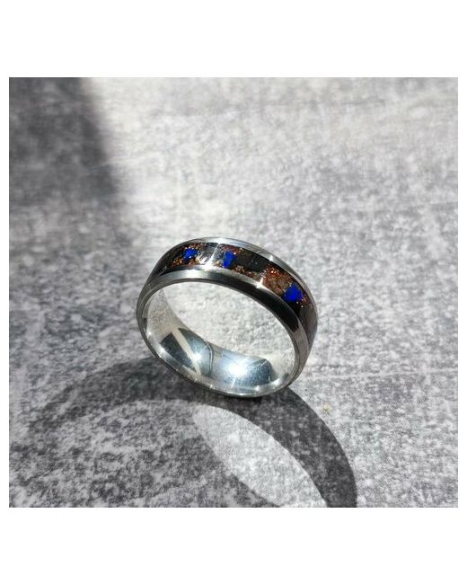 RetroGlow Стальное кольцо с гематитом голубым опалом размер 17