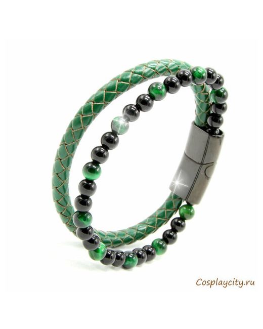 CosplaYcitY Плетеный браслет из камней кожаный зеленый на руку 18 195 см кожа авантюрин размер 19 черный