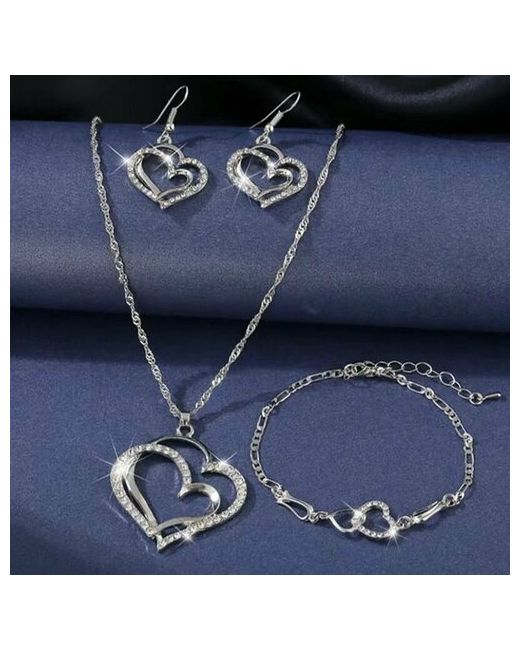 Time Lider Комплект бижутерии женских украшений в форме сердца серьги цепочка с кулоном браслет серебряный