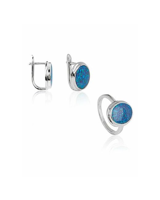 Bijuton Комплект бижутерии украшений с опалом серьги и кольцо опал синий серебряный