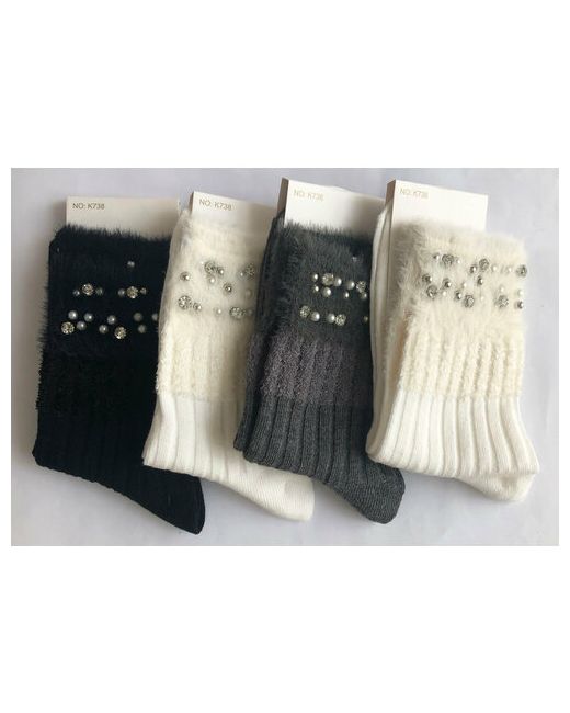 Нарис Носки носки для девочек со стразами теплые 4 пары размер 36-39 белый