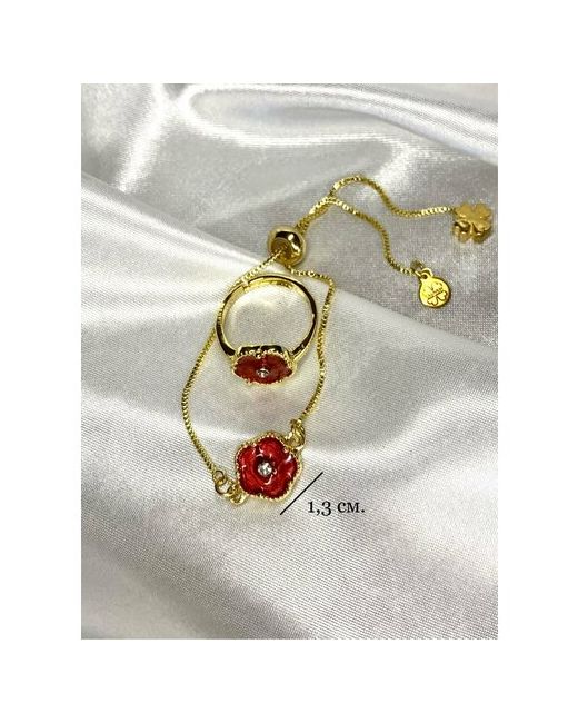 Clover Brand Jewelry Комплект бижутерии кольцо подвеска браслет кристаллы Preciosa размер кольца безразмерное браслета 24 см красный