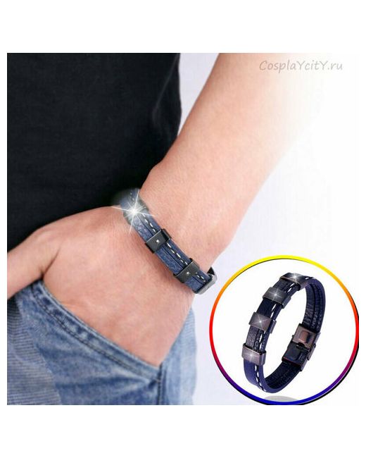CosplaYcitY Браслет браслет со вставками на руку 17 185см кожа металл размер 18 см черный синий